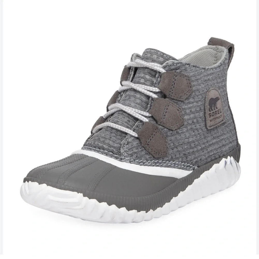Sorel Out-N-About Plus Grey Knit Waterproof Duck Boots Booties